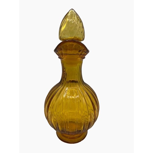 Avon Amber Bulbous Ribbed Decanter Cruet with Stopper 7" Tall Decor Display Prop - Picture 4 of 10